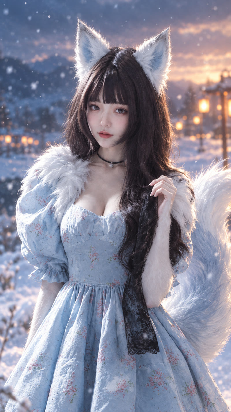 Solene as an arctic fox variant in falling snow