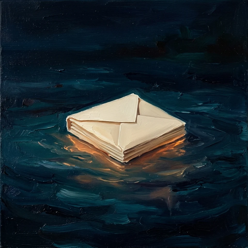 an envelope on dark water