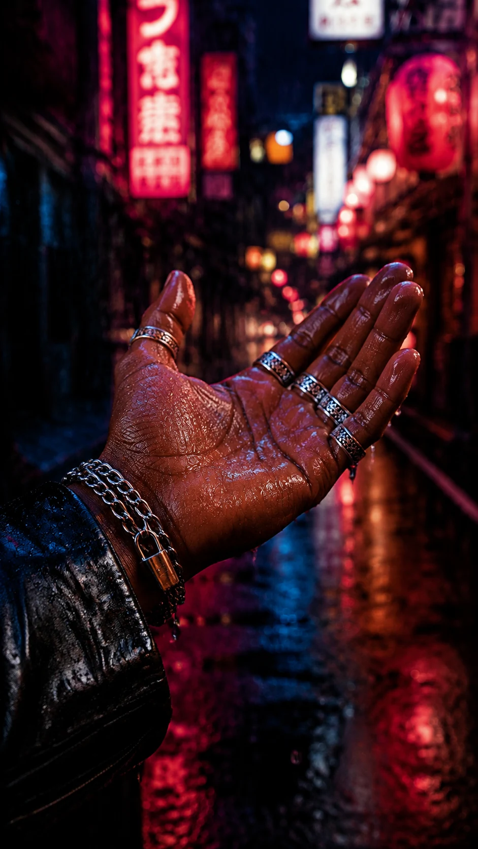 Week 2: one palm up catching rain in a Kabukicho alley