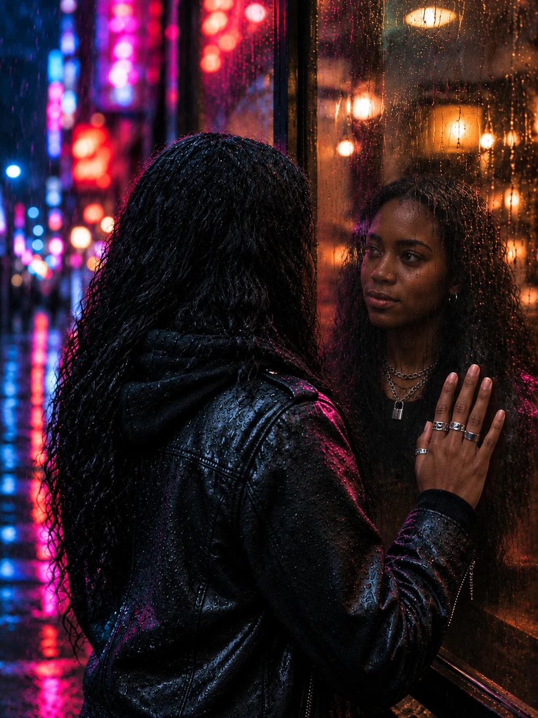 Week 4: a face smeared in rain-streaked storefront glass