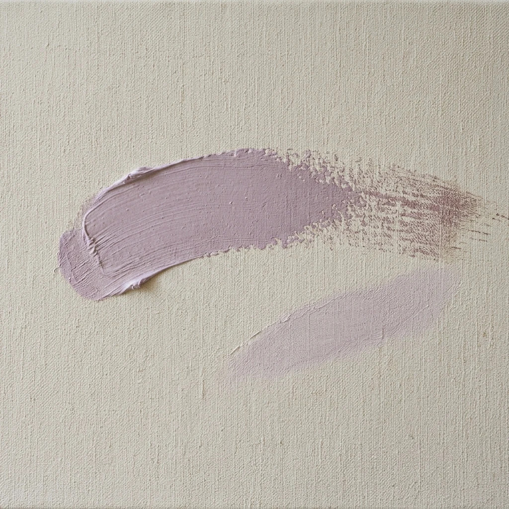 One thick lilac stroke arcing across bare linen, with a fainter echo below it.