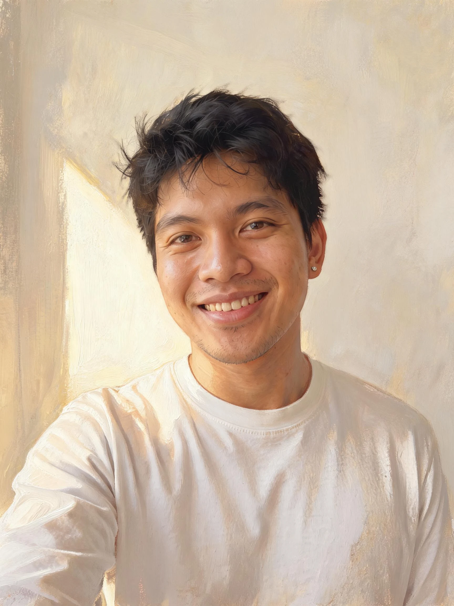 A portrait painted in warm golden-hour light