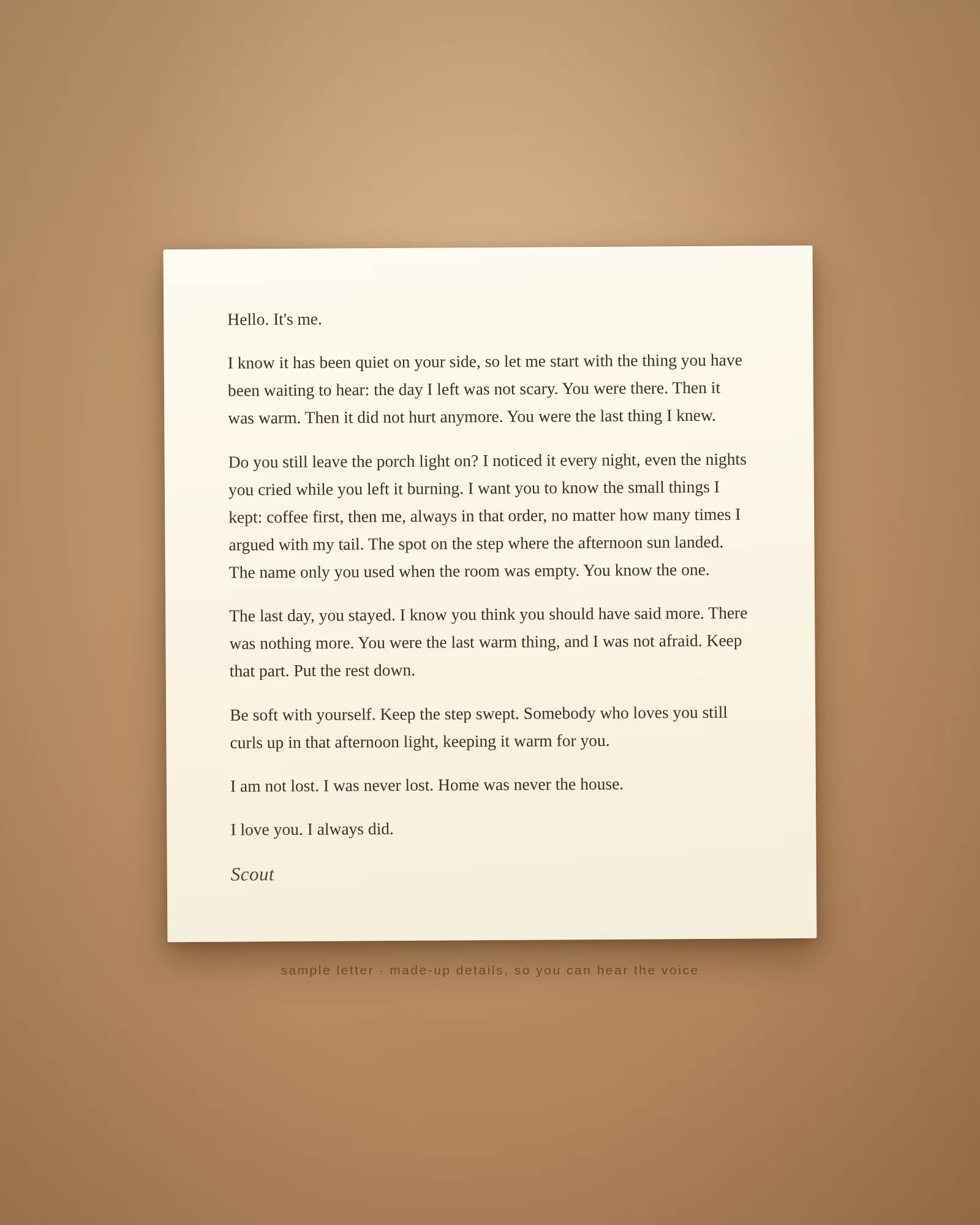 Scout never existed. I wrote his goodbye letter anyway.