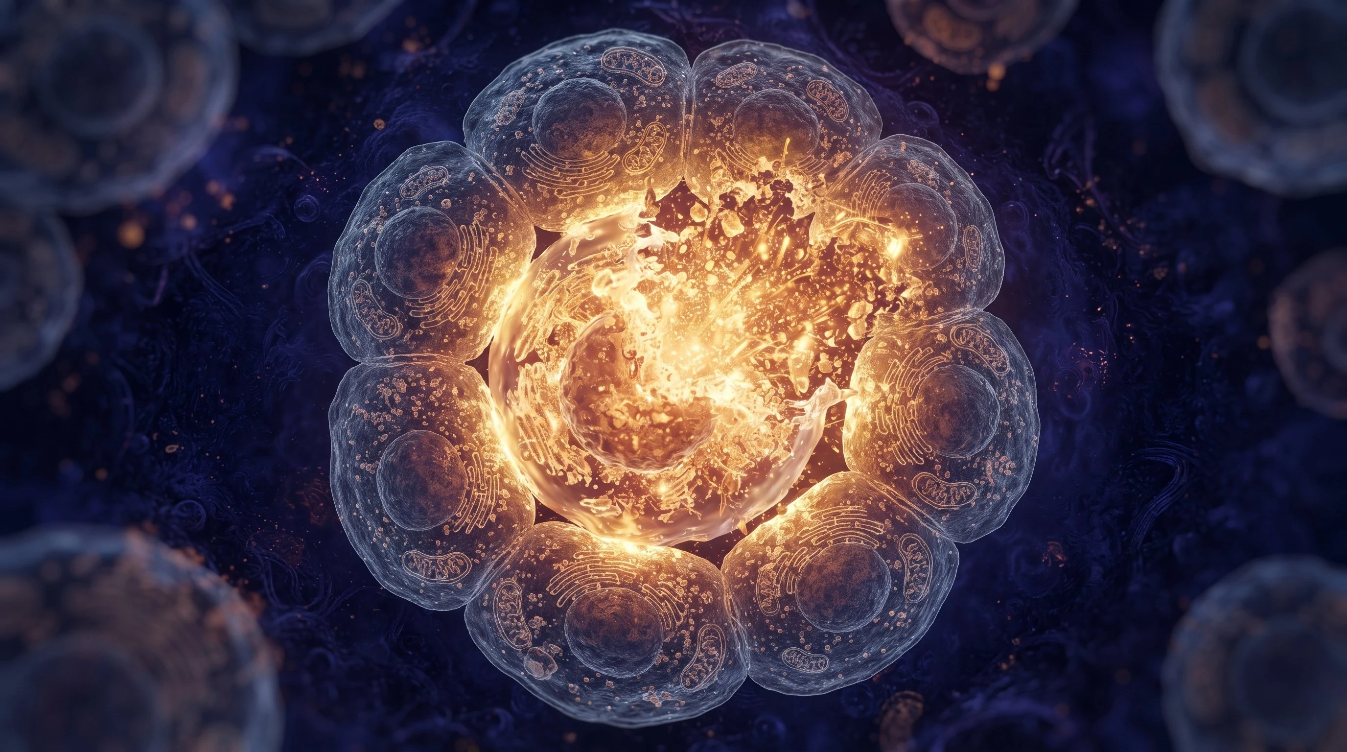 microscopic scene of a single cell bursting within a ring