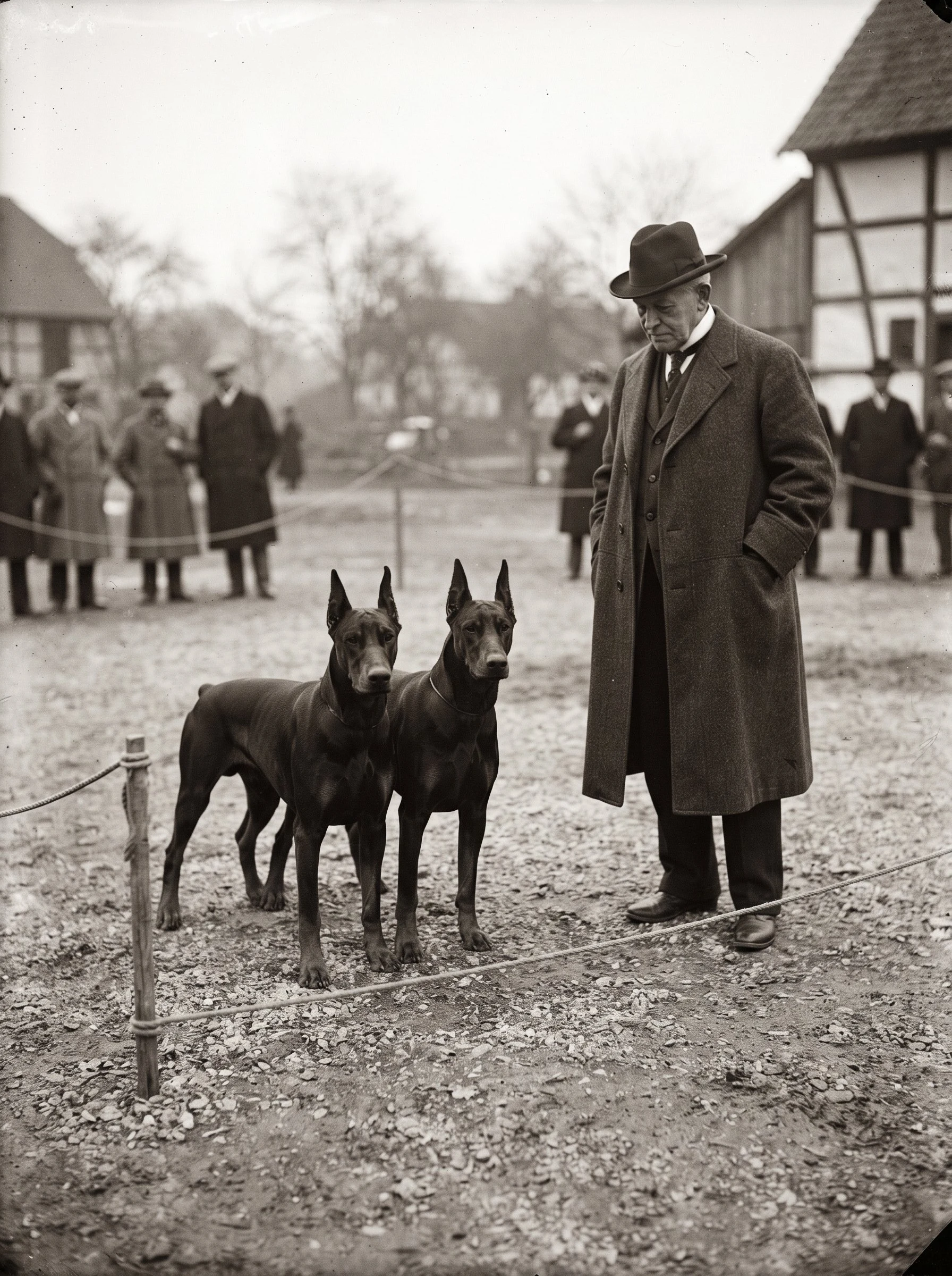 The first show rings in Germany in the early 1900s, twelve dogs standing in a ring