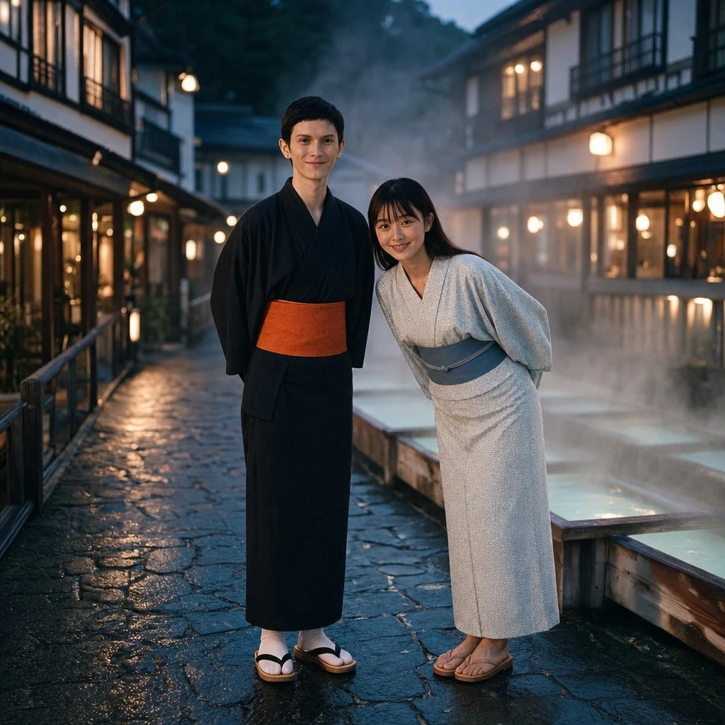 Yubatake at dusk, matching yukata 🎐