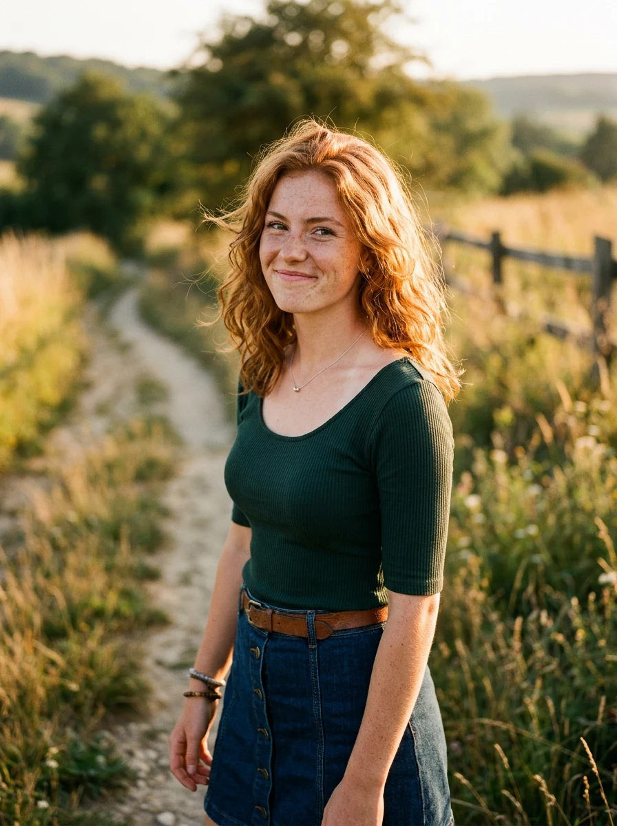 Me, version one. Golden hour, freckles out.
