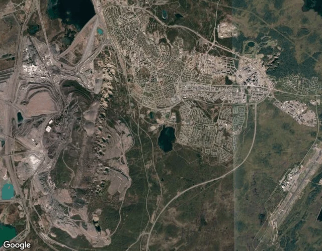 Kiruna from above: the old town against the mine, the new centre to the east