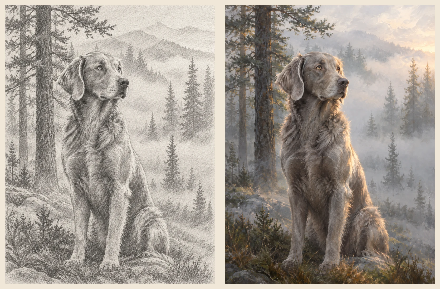 Sketch first, color after: this time, a dog.