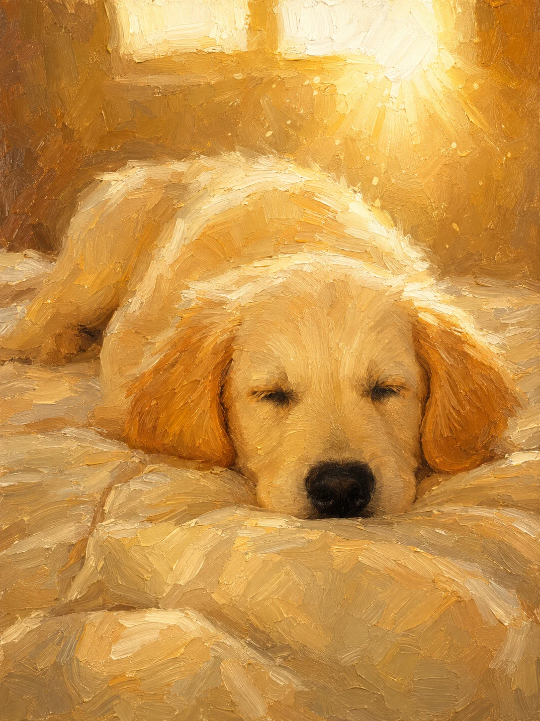 A sleepy puppy in warm light
